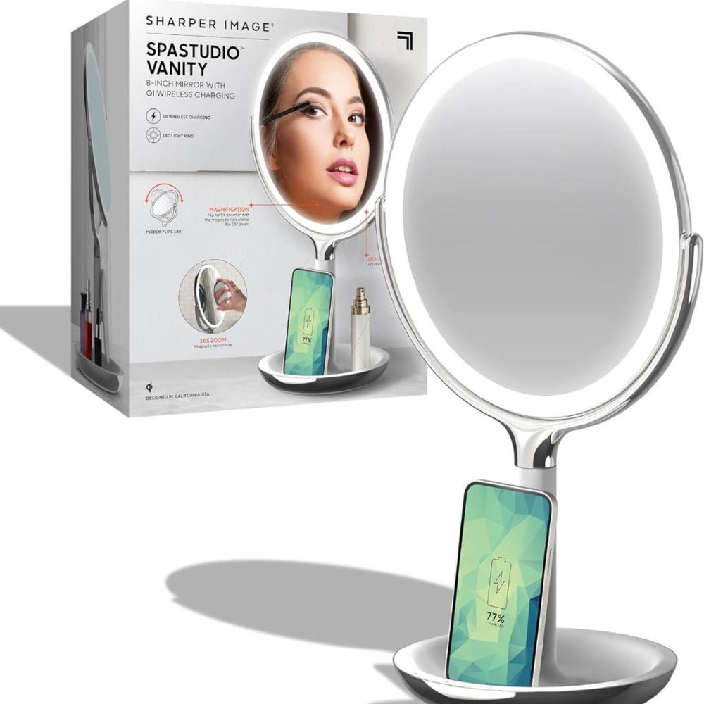Sharper Image® SpaStudio™ 8” Vanity Mirror - Wireless Qi Charging Pad, Dimmable